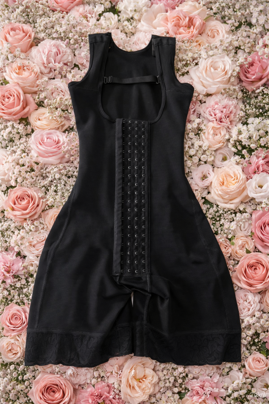 1112 - Short-type body shaper with sleeveless arms, open bust and 4 rows of hooks and eyes