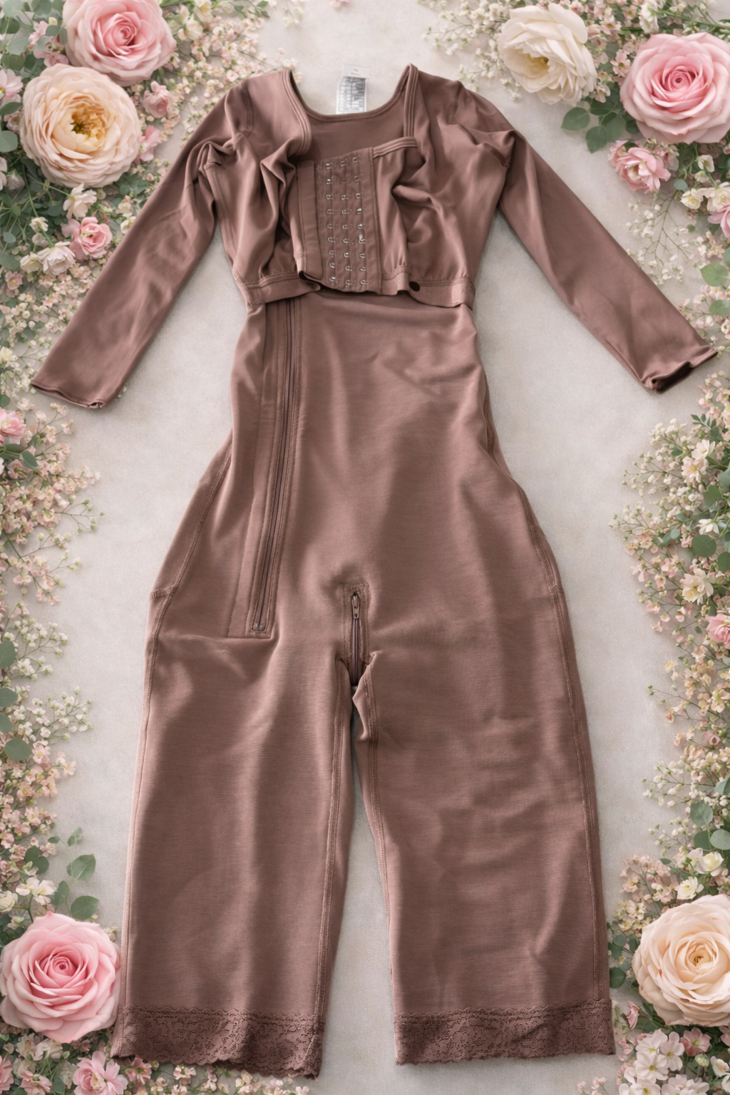 5080 - Post-surgical girdle with sleeves, bra, side zipper, and long leg