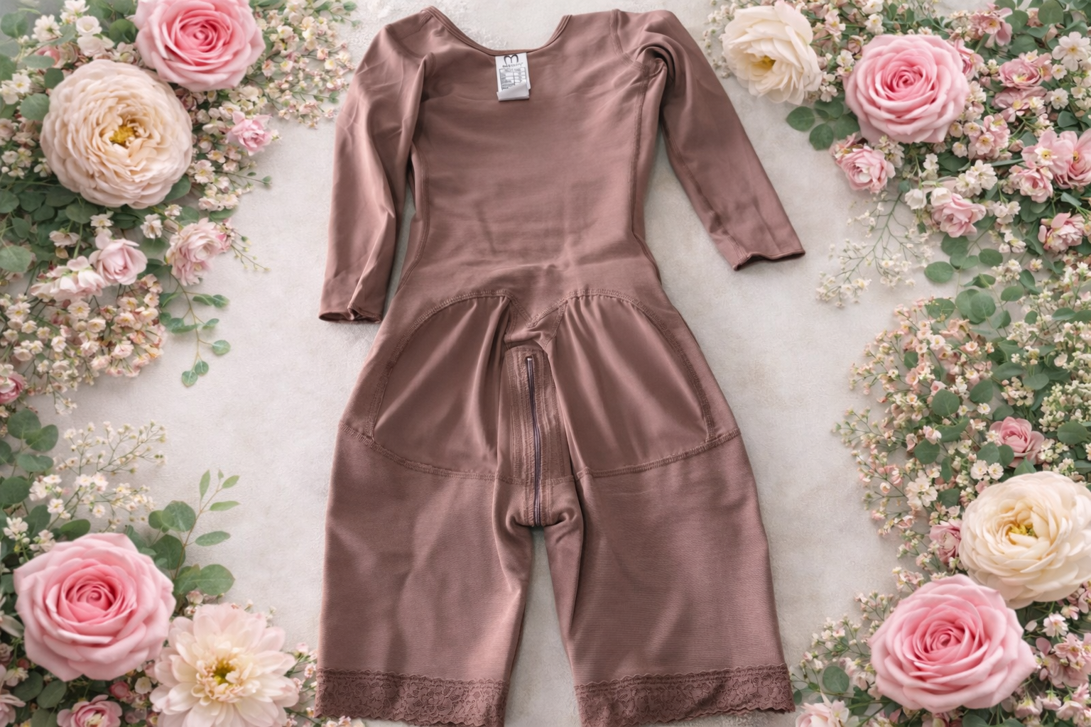 5080 - Post-surgical girdle with sleeves, bra, side zipper, and long leg