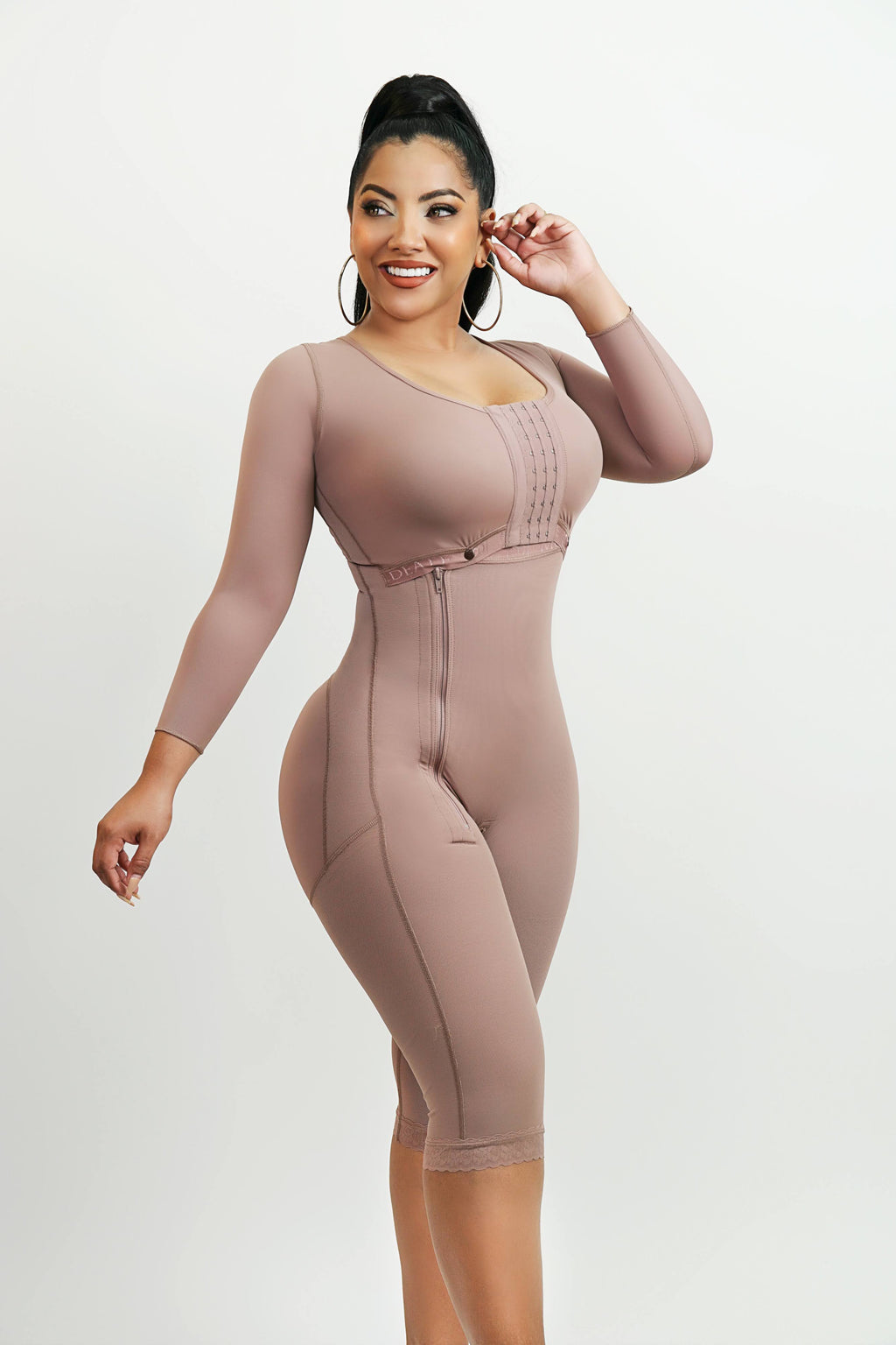 5080 - Post-surgical girdle with sleeves, bra, side zipper, and long leg